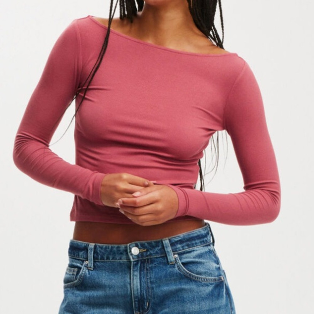 Staple Rib Boat Neck Long Sleeve Top | Size Small | Color Sugar Plum